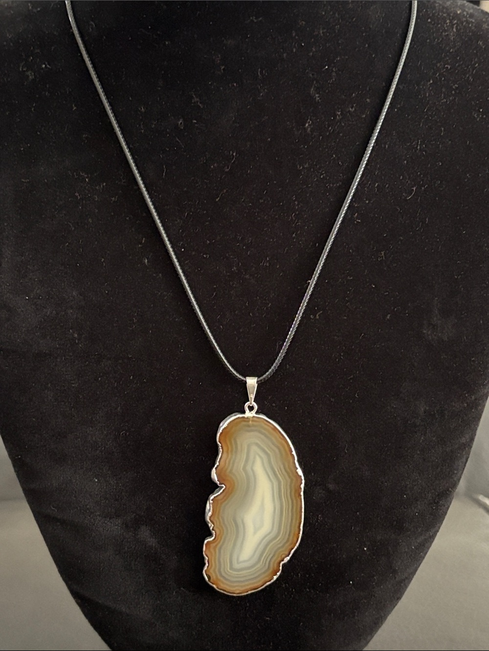 Natural Brown Agate Slice Pendant Necklace